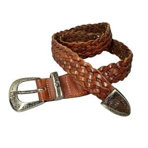 Omega Braided Leather Belt Brown Western Womens Sz Small